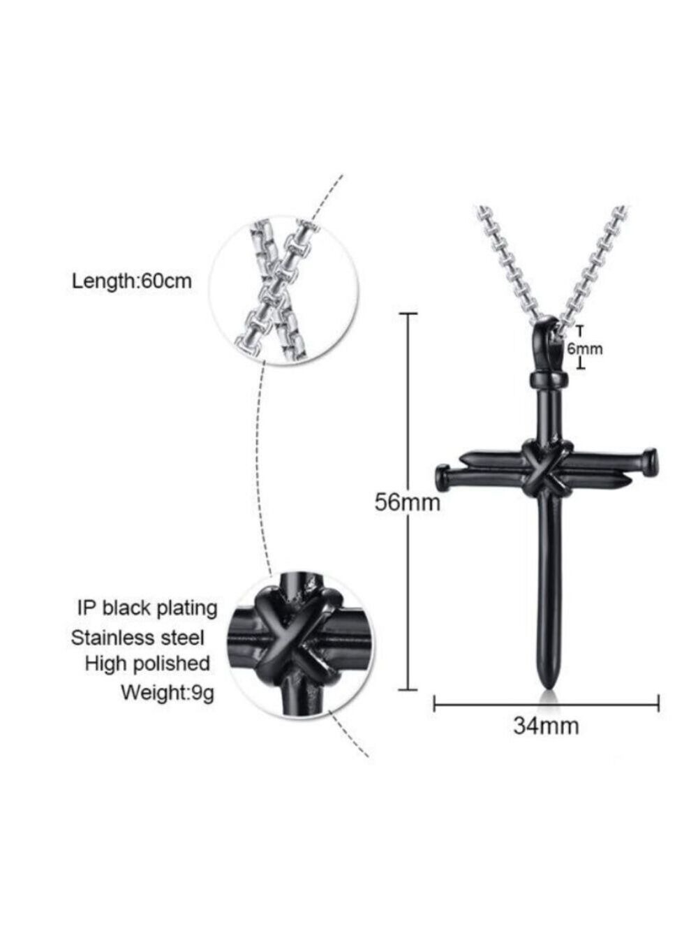 Pendant--𝅺BLACK over Stainless Steel Nails & Rope Cross pendant necklace - Picture 2 of 5